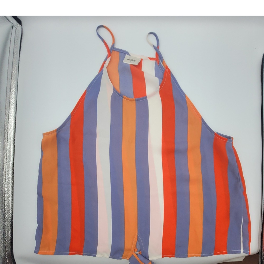 Daytrip Womens Small Orange Blue Striped Halter Tie Front Crop Top Sleeveless